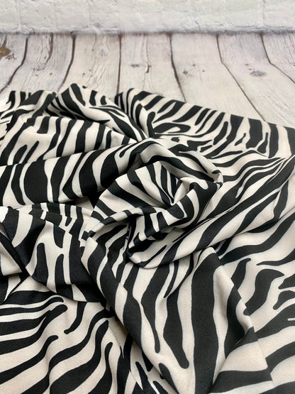 4 Way Stretch Print Nylon Spandex Fabric By The Yard Tricot Swim Wear Bikini Active Wear Black White  Zebra Animal  Print 280 GSM