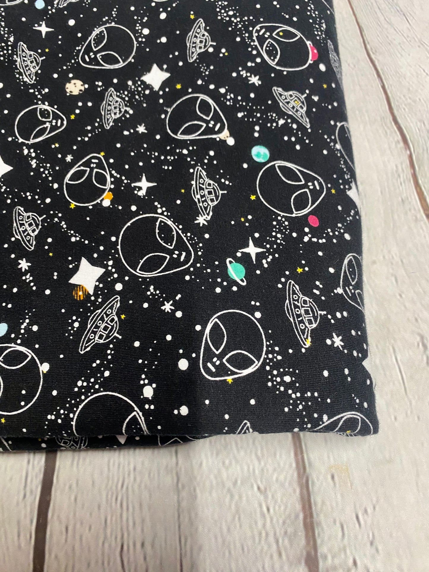 Heavy Weight Cotton Spandex Alien Space Print fabric By The Yard 240 GSM