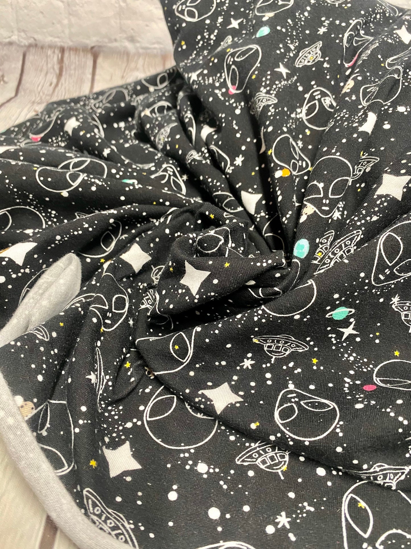 Heavy Weight Cotton Spandex Alien Space Print fabric By The Yard 240 GSM
