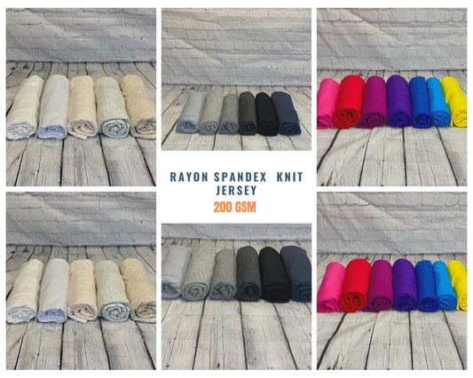 Rayon Spandex Jersey Knit Fabric By The Yard 200GSM Base Colors