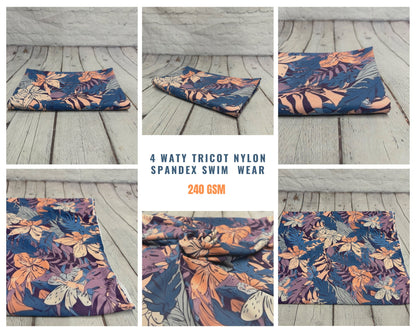 4 Way Stretch Print Nylon Spandex Fabric By The Yard Tricot Swim Wear Bikini  Bright Multi Color Leaf  Tropical Floral Palm   Print