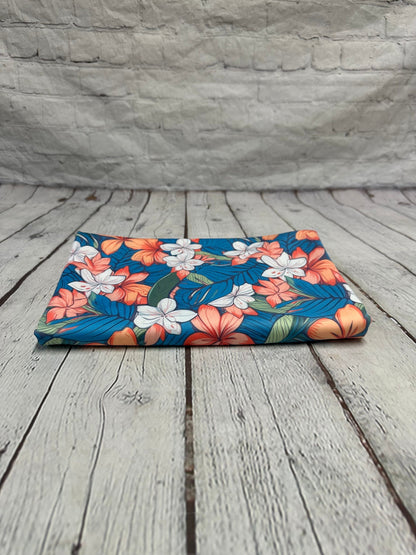 4 Way Stretch Print Spandex Fabric By The Yard Tricot Swim Wear Bikini  White Coral Leaf Tropical Floral Flower