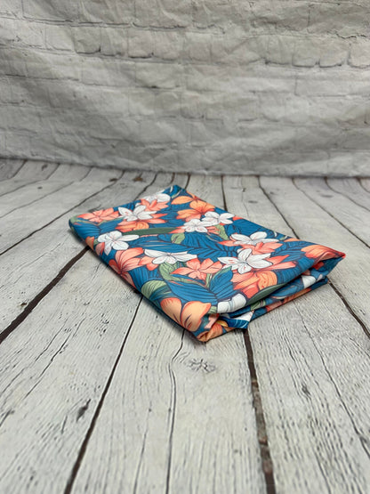 4 Way Stretch Print Spandex Fabric By The Yard Tricot Swim Wear Bikini  White Coral Leaf Tropical Floral Flower
