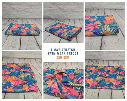 4 Way Stretch Print Spandex Fabric By The Yard Tricot Swim Wear Bikini  Bright Neon Tropical Floral
