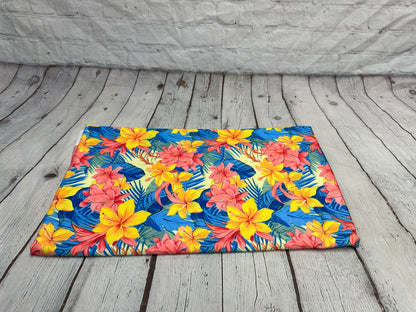 4 Way Stretch Print Spandex Fabric By The Yard Tricot Swim Wear Bikini Multi Color  Bright Yellow Blue  Tropical Floral Flower