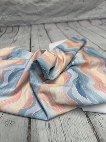 4 Way Stretch Print Spandex Fabric By The Yard Tricot Swim Wear Bikini Pastel Multi Color Hazy Wave 280 GSM