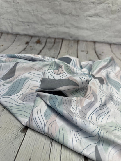 4 Way Stretch Print Spandex Fabric By The Yard Tricot Swim Wear Bikini Pastel Sage Hazy Wave Water 280 GSM