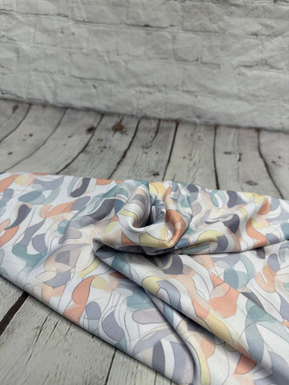 4 Way Stretch Print Spandex Fabric By The Yard Tricot Swim Wear Bikini Pastel Sage Coral Hazy Wave Water 280 GSM