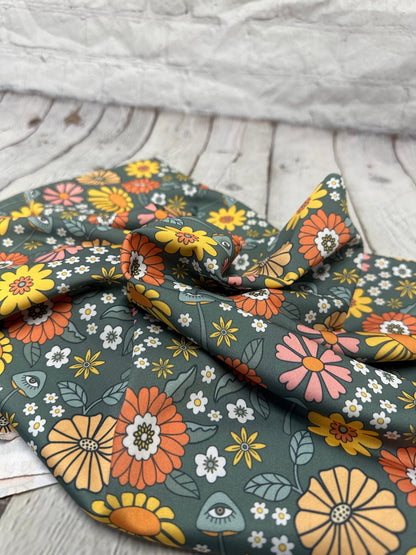 4 Way Stretch Print Nylon Spandex Fabric By The Yard Tricot Swim Wear Bikini Active Wear Boho Abstract Floral 70s Retro Vintage 280 GSM