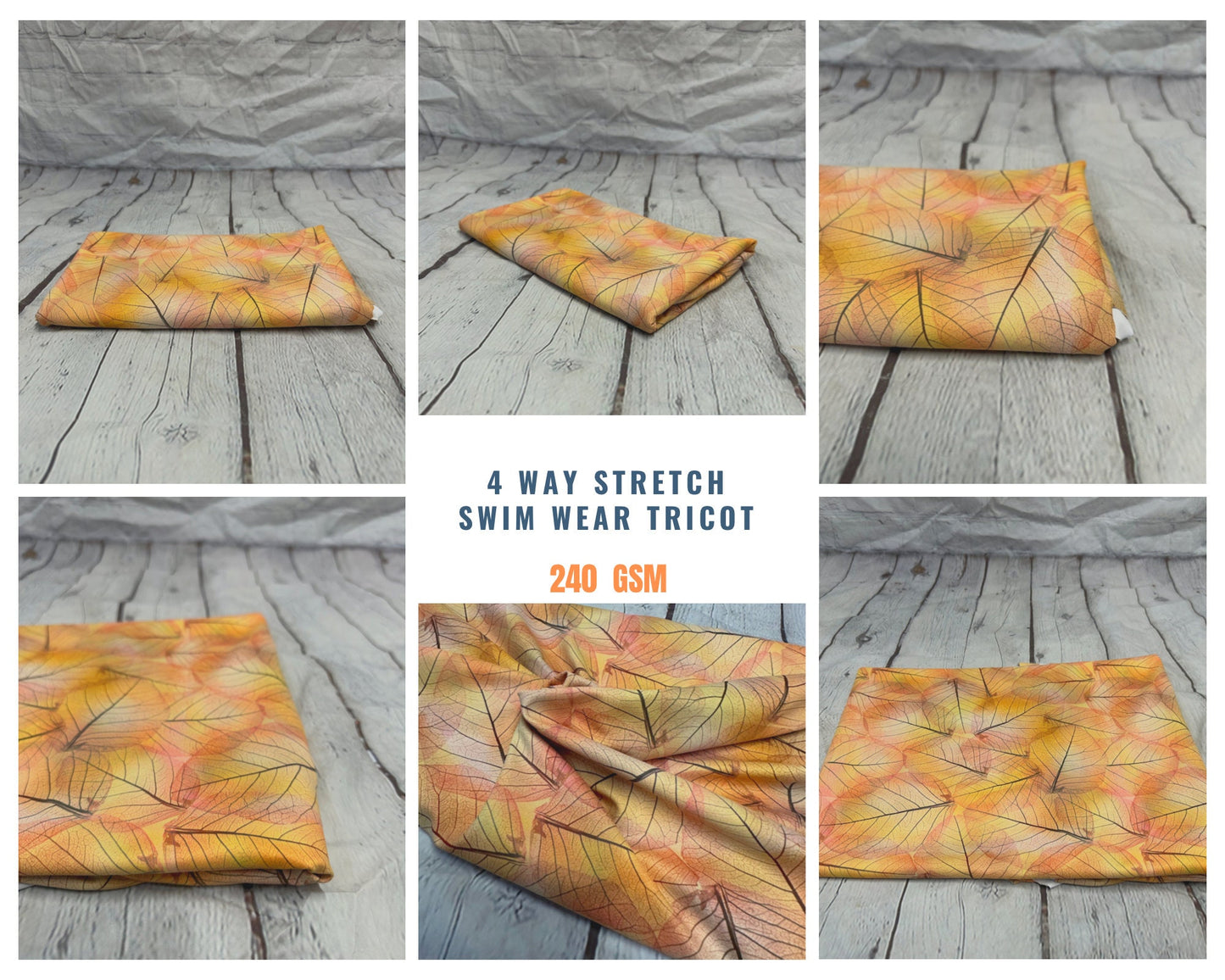 4 Way Stretch Assorted Print Nylon Spandex Fabric By The Yard Tricot Swim Wear Bikini Active Autumn Tree Leaf 240 GSM