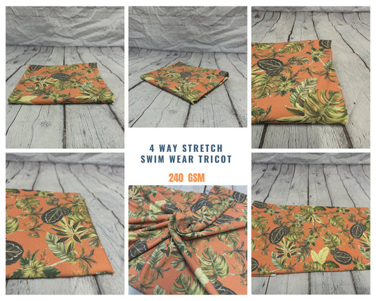 4 Way Stretch Assorted Print Nylon Spandex Fabric By The Yard Tricot Swim Wear Bikini Active Camel Tropical Leaf Floral 240 GSM