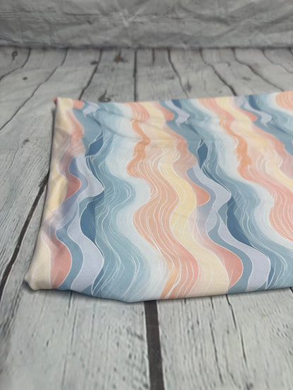 4 Way Stretch Print Spandex Fabric By The Yard Tricot Swim Wear Bikini Pastel Multi Color Hazy Wave 280 GSM