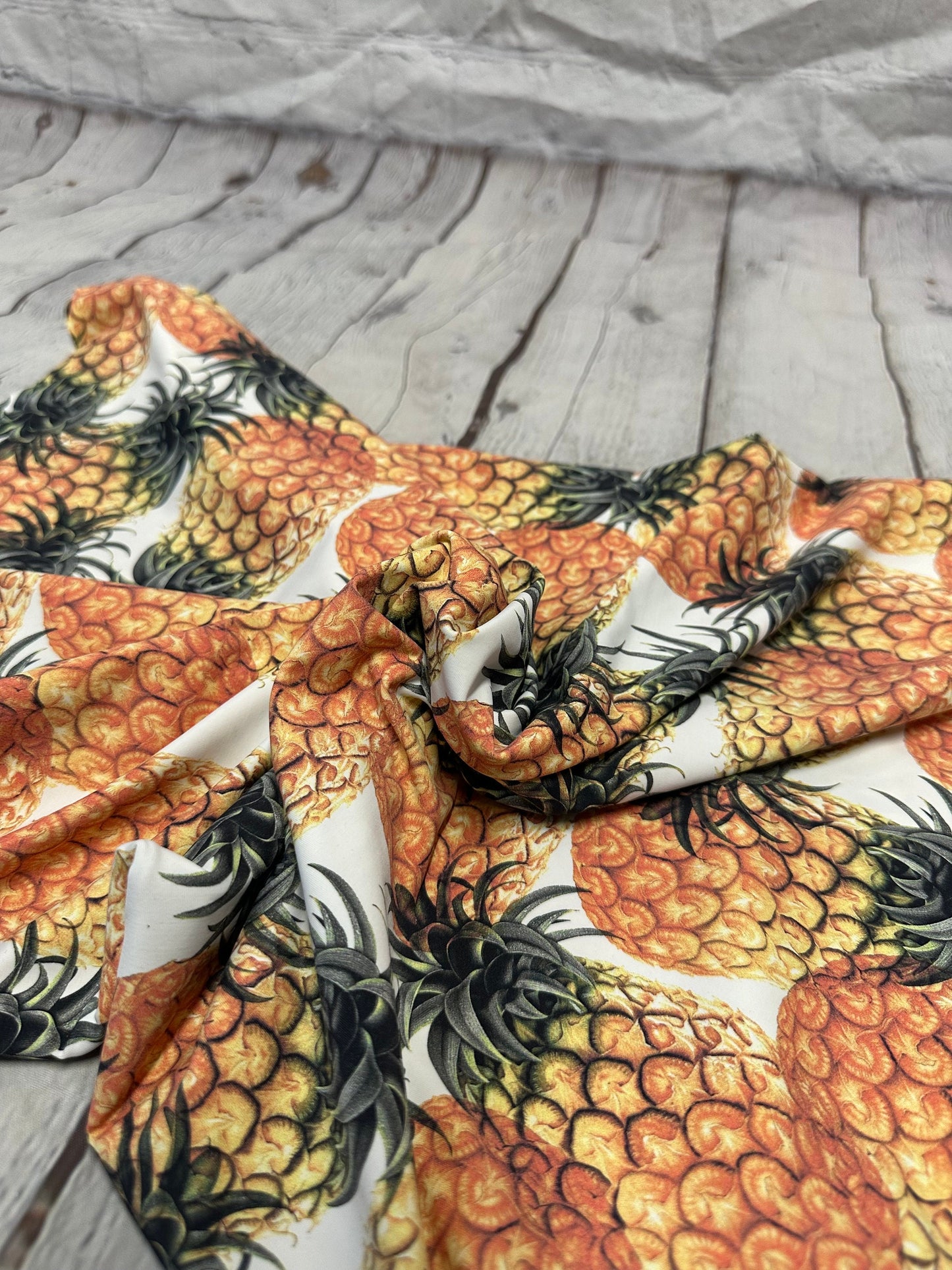 4 Way Stretch Assorted Print Nylon Spandex Fabric By The Yard Tricot Swim Wear Bikini Active  Tropical Fruit Pineapple  240 GSM