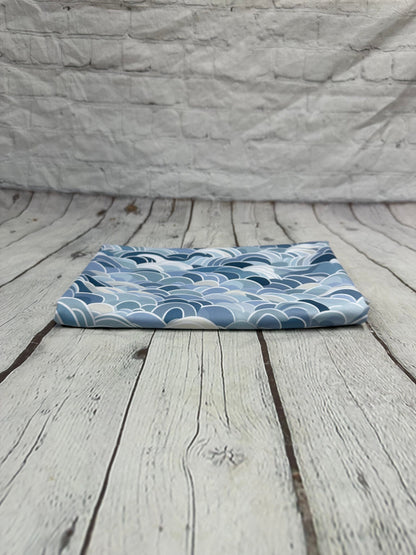 4 Way Stretch Print Spandex Fabric By The Yard Tricot Swim Wear Bikini Pastel Blue Navy Hazy Wave Water 280 GSM