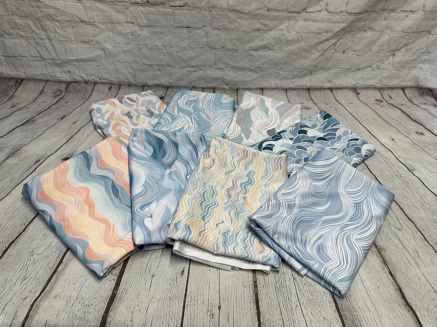 4 Way Stretch Print Spandex Fabric By The Yard Tricot Swim Wear Bikini Pastel Sage Coral Hazy Wave Water 280 GSM