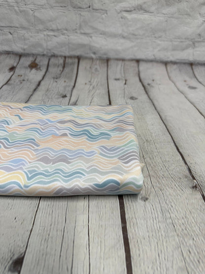 4 Way Stretch Print Spandex Fabric By The Yard Tricot Swim Wear Bikini Pastel Multi Mini Hazy Wave Water 280 GSM