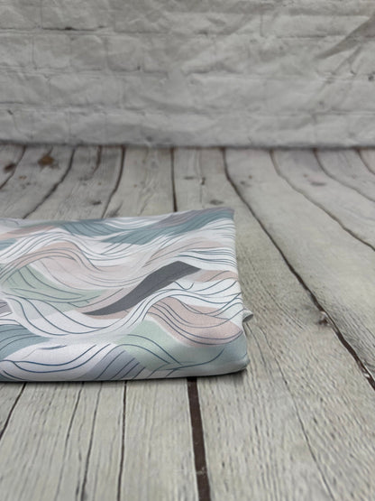 4 Way Stretch Print Spandex Fabric By The Yard Tricot Swim Wear Bikini Pastel Sage Hazy Wave Water 280 GSM