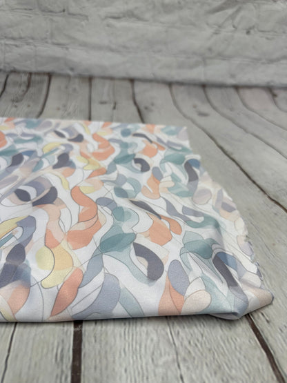 4 Way Stretch Print Spandex Fabric By The Yard Tricot Swim Wear Bikini Pastel Sage Coral Hazy Wave Water 280 GSM
