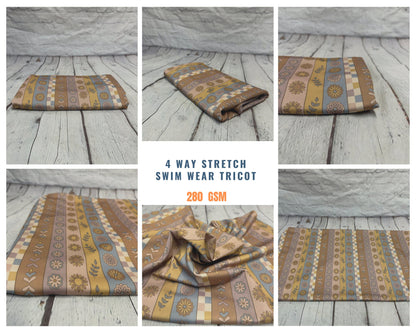 4 Way Stretch Print Spandex Fabric The Yard Tricot Swim Wear Bikini Boho Neutral Floral Multi Color Fall Stripe Rustic Flower Print 280 GSM