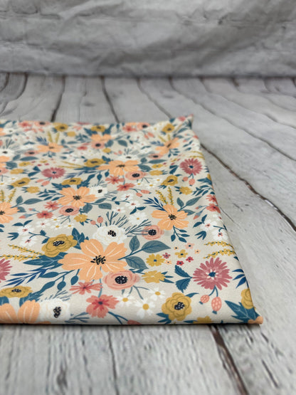 4 Way Stretch Print Nylon Spandex Fabric By The Yard Tricot Swim Wear Bikini Active Tan Boho Multi Color Floral 70s Retro Vintage 280 GSM