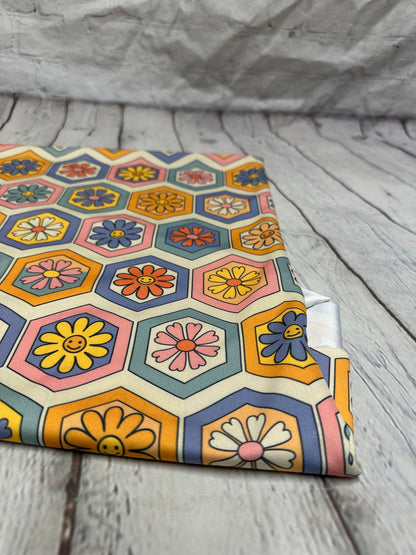 4 Way Stretch Print Spandex Fabric By The Yard Tricot Swim Wear Bikini  Boho Hexagon Floral 70s Vinatge Print  280 GSM