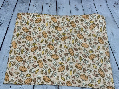 DBP 4x2 Rib Knit Halloween Print Pumpkin Latte Fall Leaves Spooky Brushed Polyester Spandex Floral Fabric By The Yard