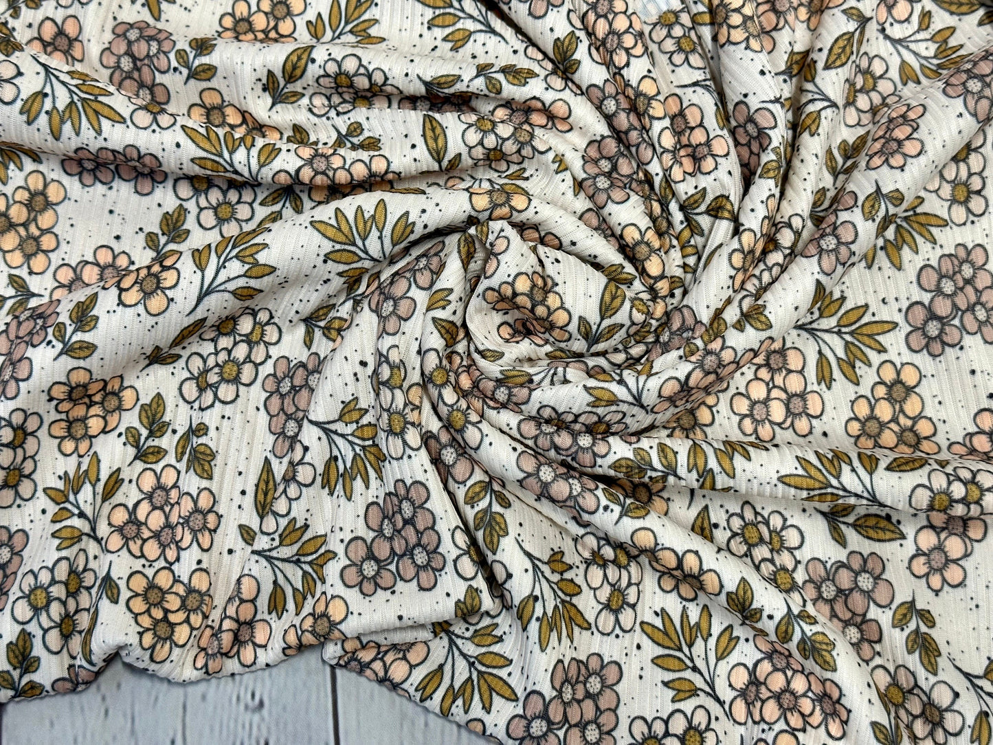 DBP 4x2 Rib Boho Fall Floral Brushed Polyester Spandex Floral Fabric By The Yard