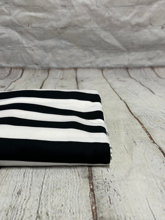 DBP Double Brushed Poly Spandex Print Black White One Inch Vertical Stripe Print By The Yard