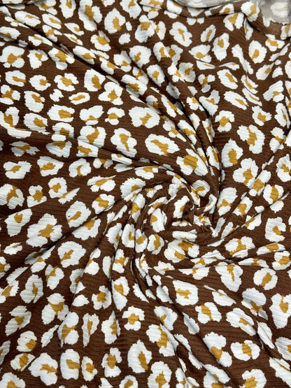 DBP 4x2 Rib Knit Double Brushed White Brown Animal Print Leopard Cheetah Polyester Fabric By The Yard