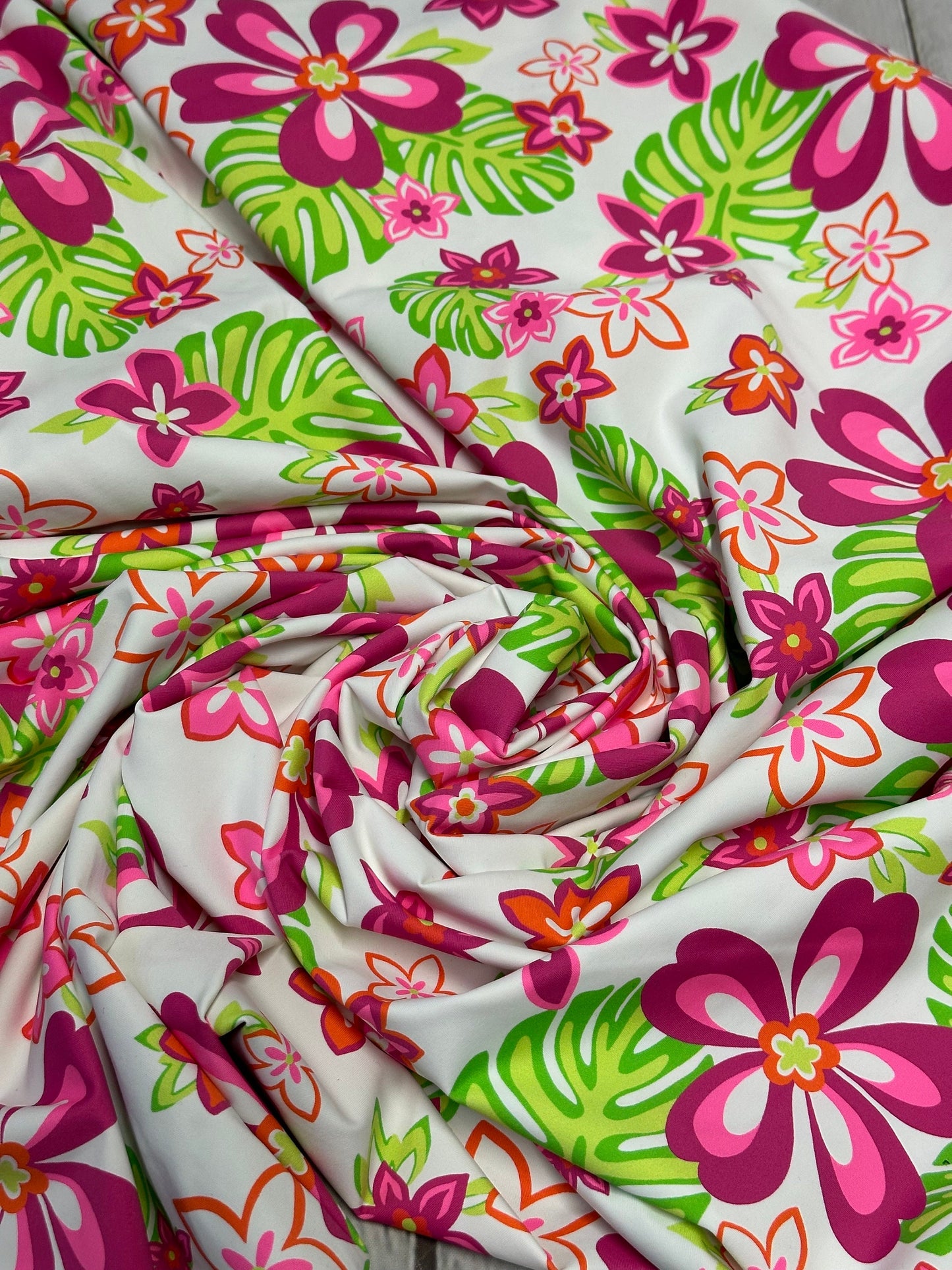 4 Way Stretch Print Nylon Spandex Fabric By The Yard Tricot Swim Wear Bikini Active Wear Aloha Tropical Floral Leaf  220 GSM