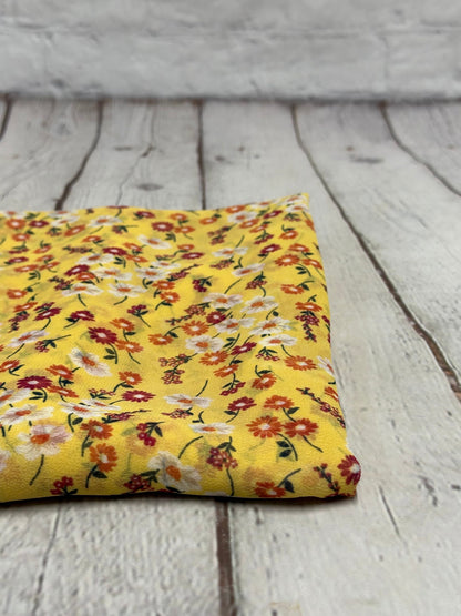 Polyester Chiffon Woven Print Fabric By The Yard Small Mini Yellow  Summer  Floral Print