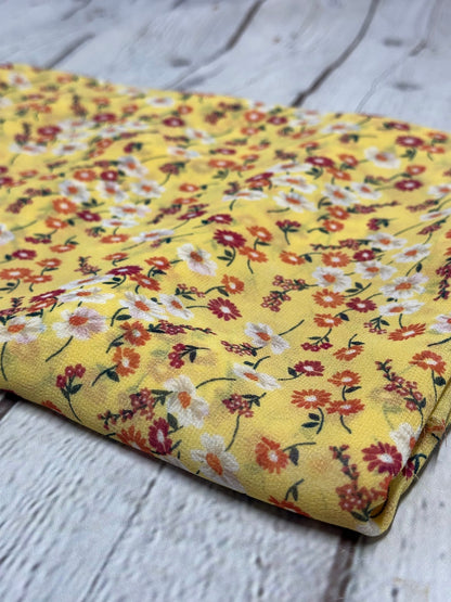 Polyester Chiffon Woven Print Fabric By The Yard Small Mini Yellow  Summer  Floral Print