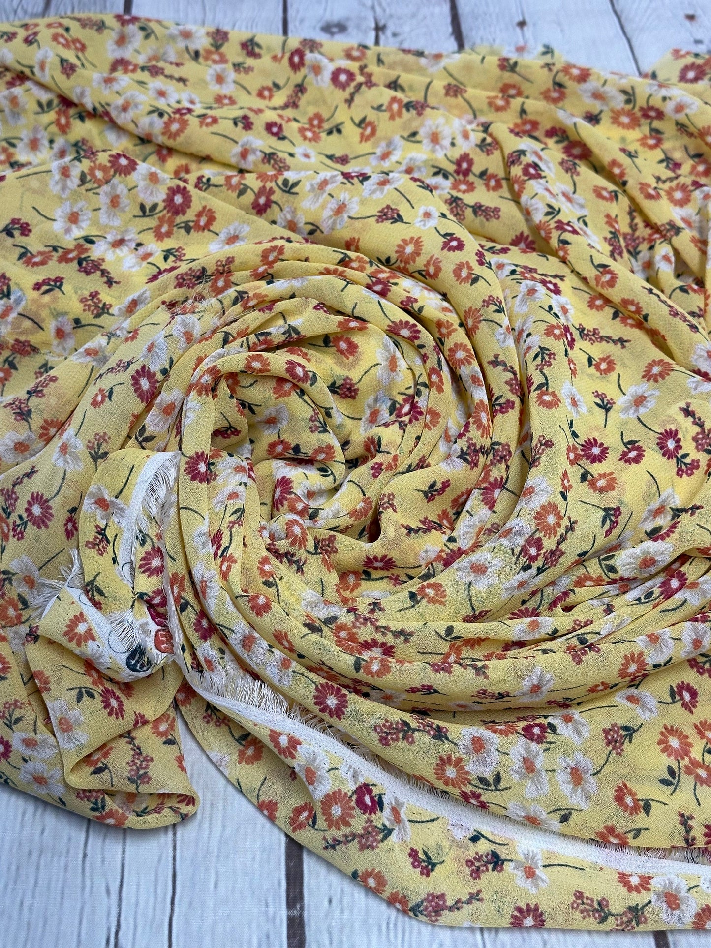 Polyester Chiffon Woven Print Fabric By The Yard Small Mini Yellow  Summer  Floral Print