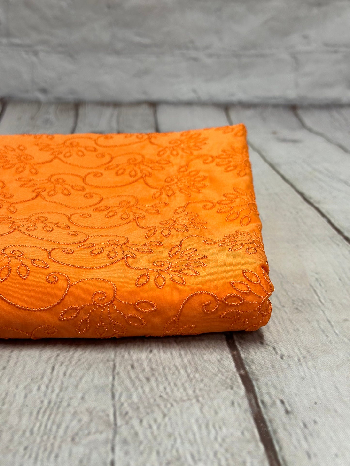 4 Way Stretch Print Nylon Spandex Fabric By The Yard Tricot Swim Wear Bikini Active Wear Embroidered Texture Eyelet Orange