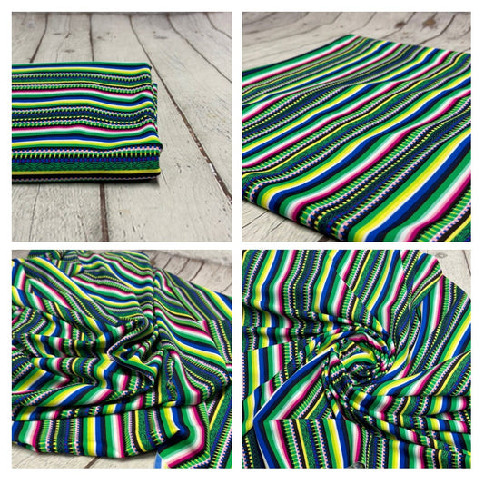 4 Way Stretch Print Nylon Spandex Fabric By The Yard Tricot Swim Wear Bikini Active Wear Multi Color Stripe Geometric Green Blue Rustic