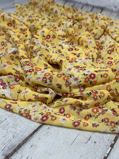 Polyester Chiffon Woven Print Fabric By The Yard Small Mini Yellow  Summer  Floral Print