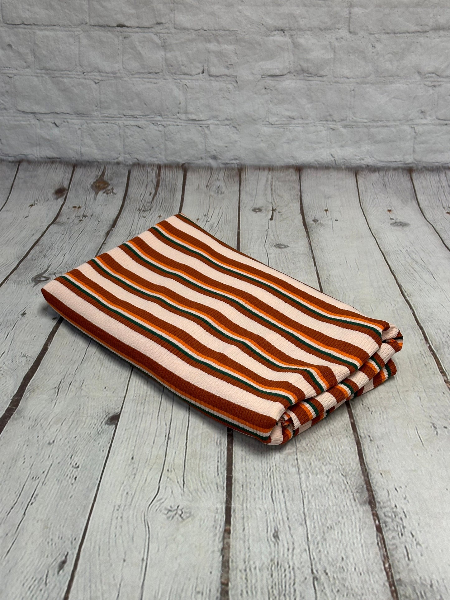 4x2 Rib Knit Multicolor Retro Stripe 70s Vintage Groovy Fabric By The Yard Nude Rust