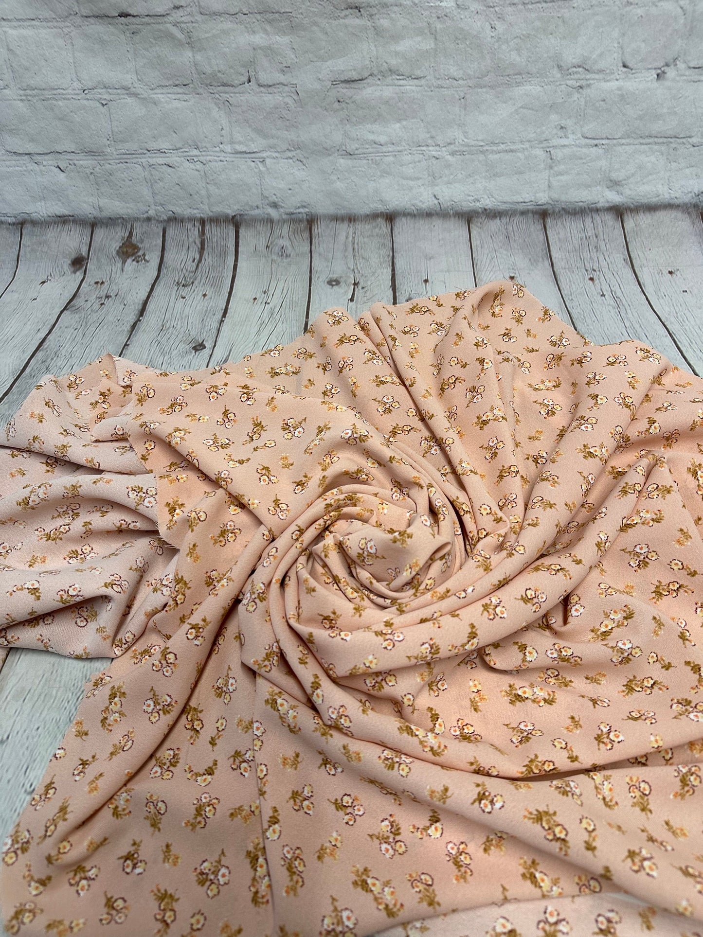 Crinkled Woven Print Fabric By The Yard Small Mini Peach Summer  Floral Print