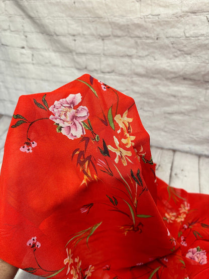 Polyester Chiffon Woven Print Fabric By The Yard Red Rose Flower Summer  Floral Print Summer Flowy Dress