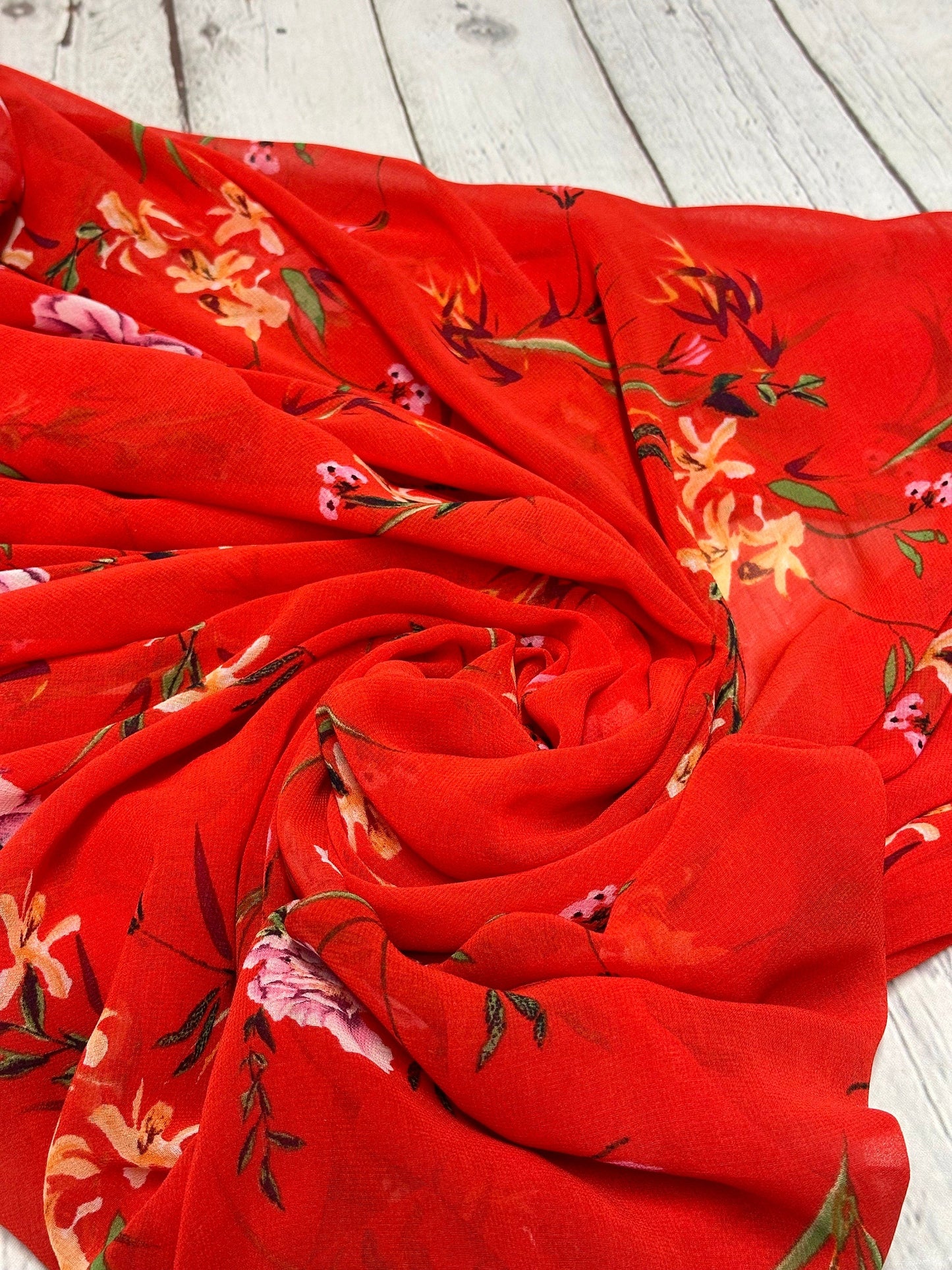 Polyester Chiffon Woven Print Fabric By The Yard Red Rose Flower Summer  Floral Print Summer Flowy Dress