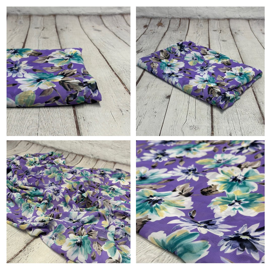 Polyester Chiffon Woven Print Fabric By The Yard Purple Flower Summer  Floral Print Summer Flowy Dress