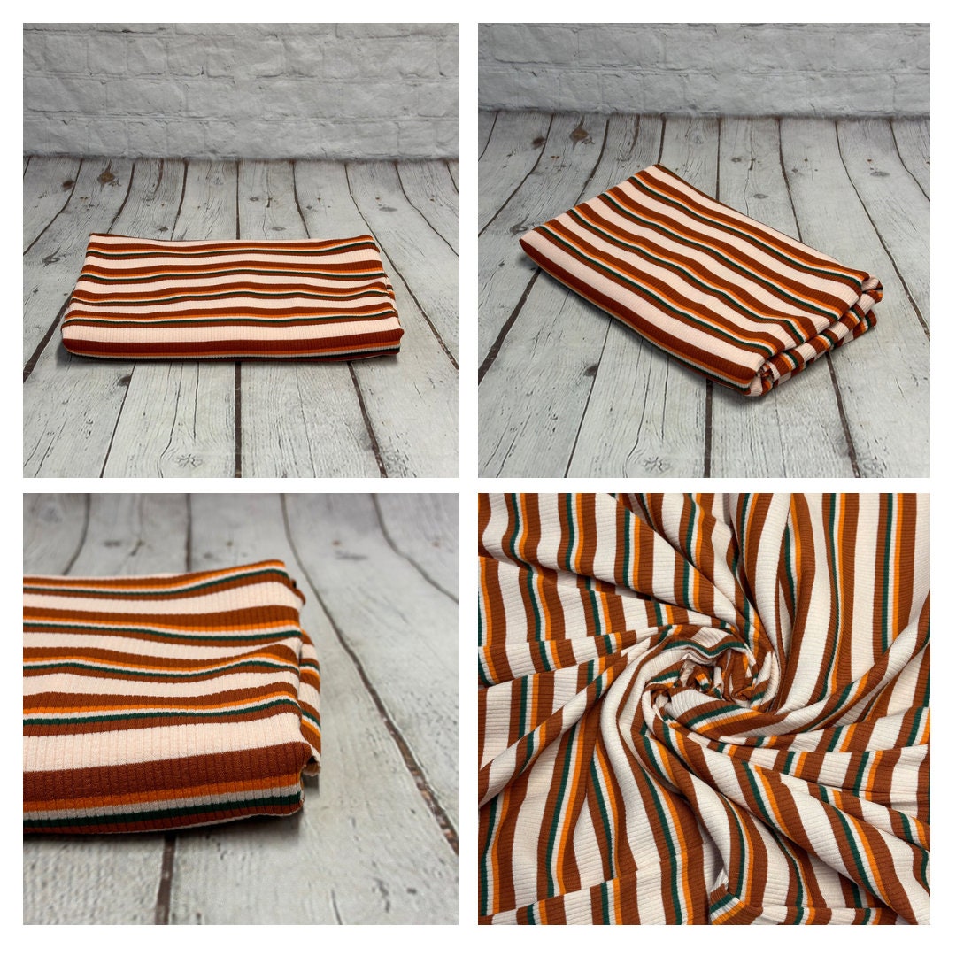 4x2 Rib Knit Multicolor Retro Stripe 70s Vintage Groovy Fabric By The Yard Nude Rust