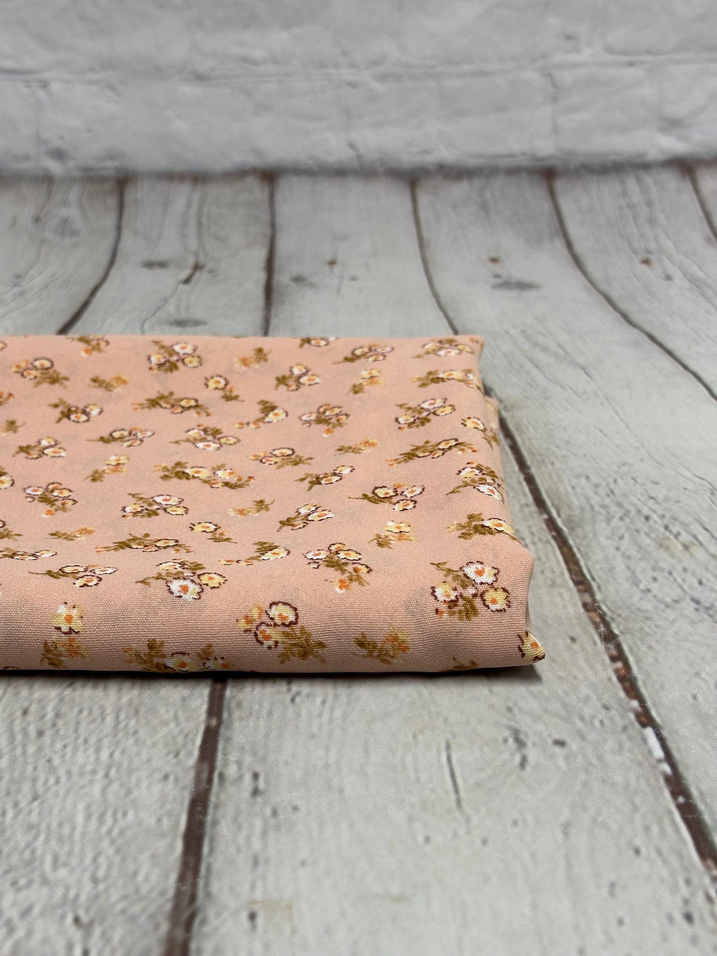 Crinkled Woven Print Fabric By The Yard Small Mini Peach Summer  Floral Print