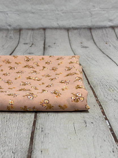 Crinkled Woven Print Fabric By The Yard Small Mini Peach Summer  Floral Print