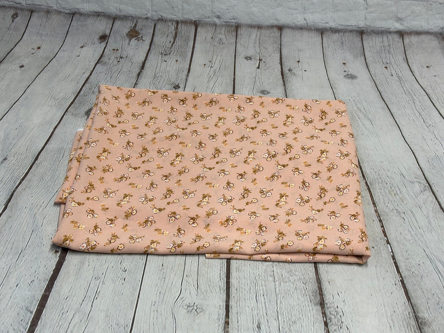 Crinkled Woven Print Fabric By The Yard Small Mini Peach Summer  Floral Print