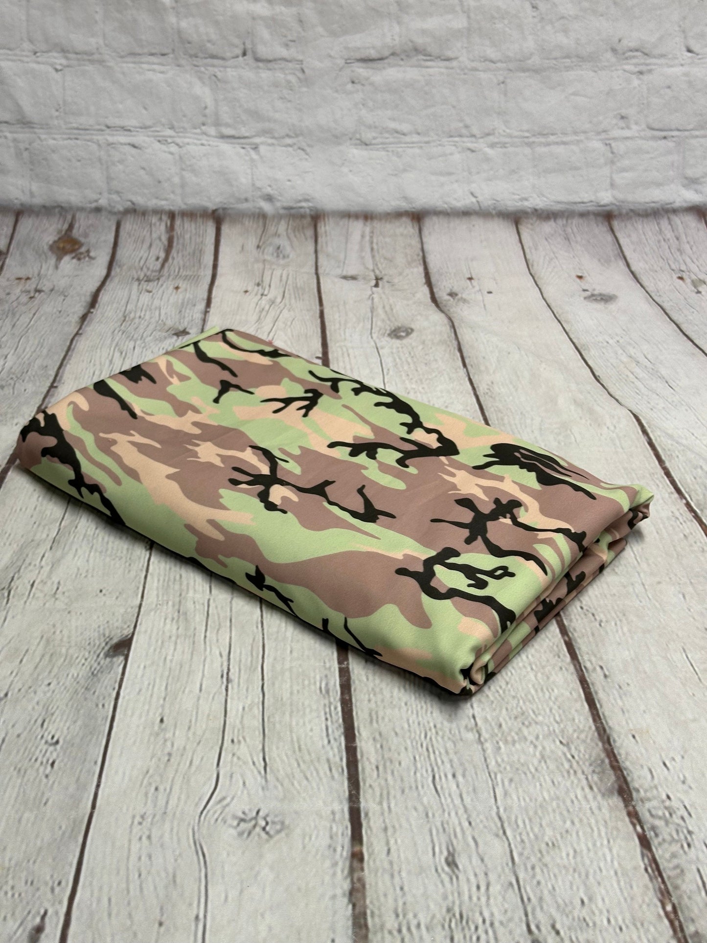 4 Way Stretch Print Nylon Spandex Fabric By The Yard Tricot Swim Wear Bikini Active Wear Camouflage Army Camo Green Tan