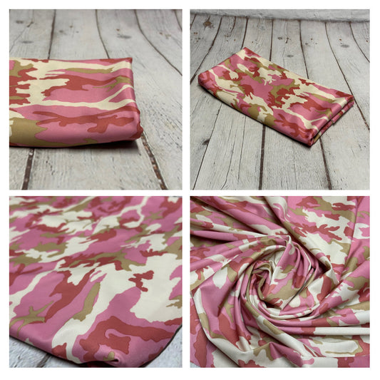 4 Way Stretch Print Nylon Spandex Fabric By The Yard Tricot Swim Wear Bikini Active Wear Camouflage Army Camo Pink Tan