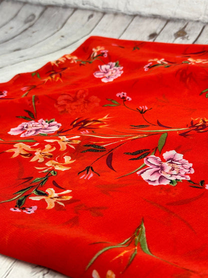 Polyester Chiffon Woven Print Fabric By The Yard Red Rose Flower Summer  Floral Print Summer Flowy Dress