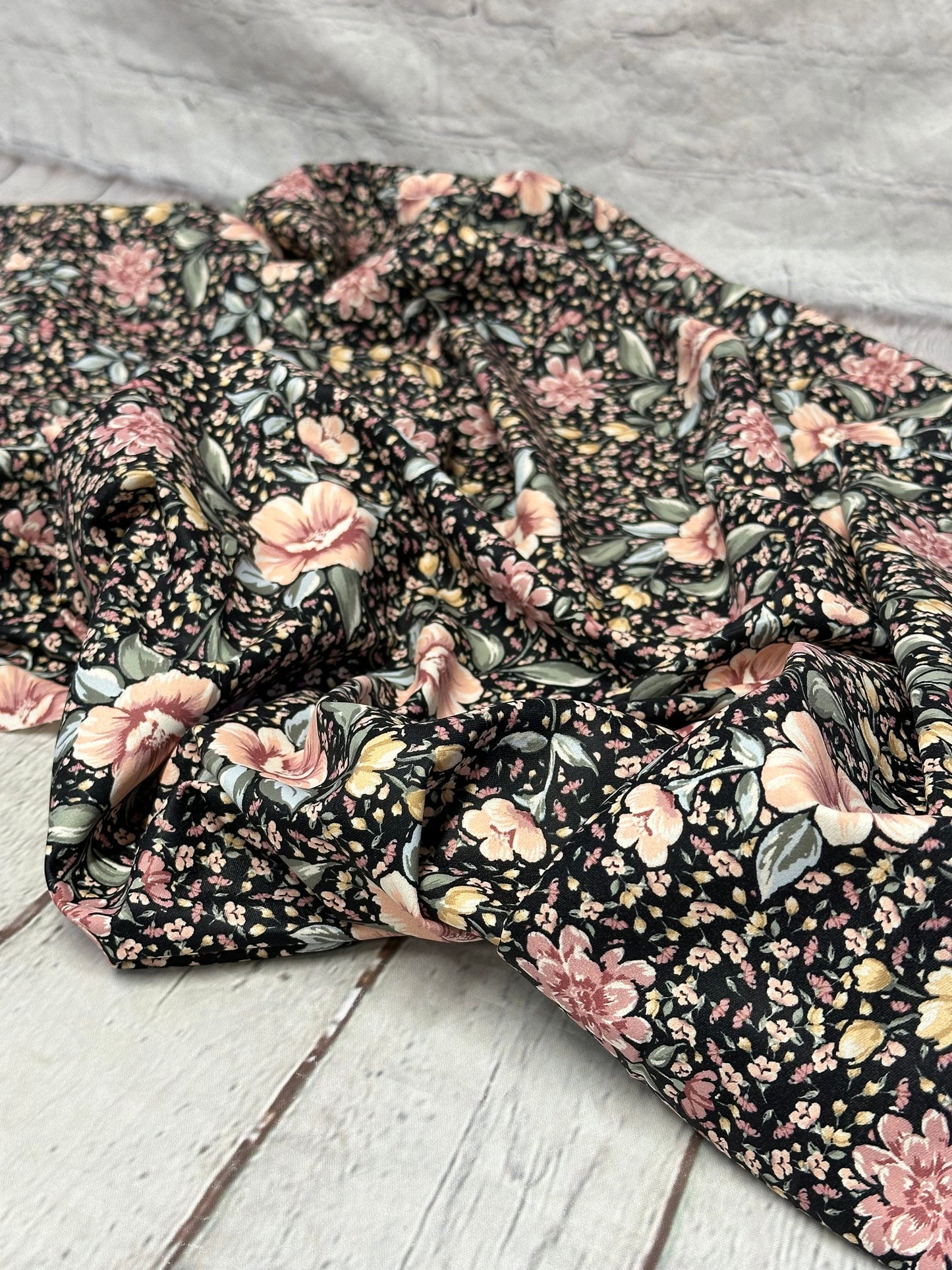 Airflow Woven Print Fabric By The Yard Big and Small Multi Color Summer  Floral Print Black