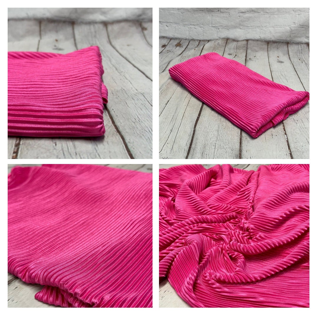 New Item! Polyester Crinkled Accordion Pleaded Hot Pink Polyester Fabric By the Yard